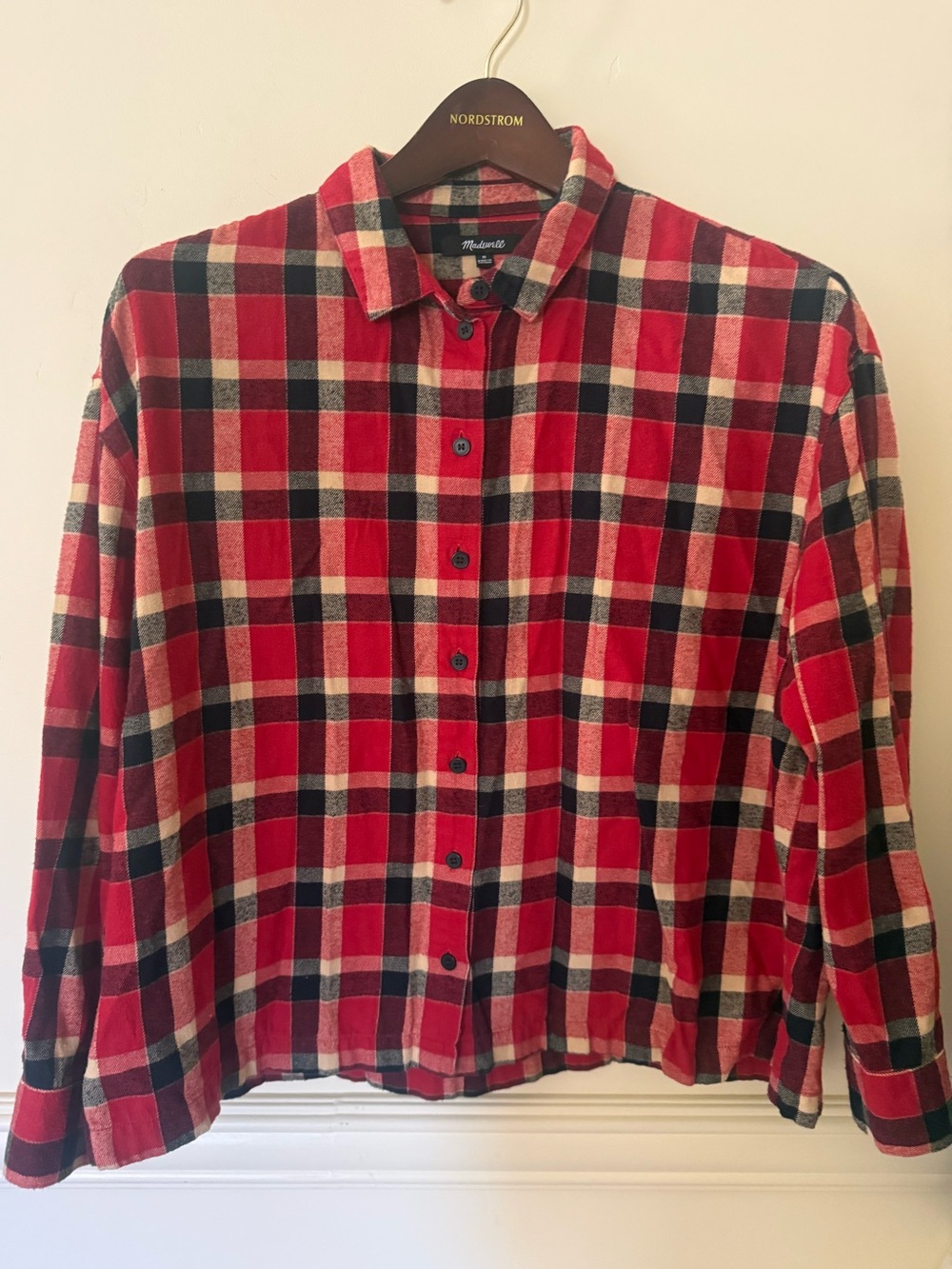 Madewell Plaid Flannel Fall Top Shirt Long Sleeve Size M Red Holidays Cozy